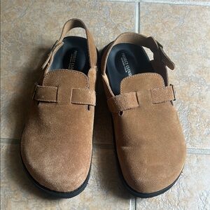 Brown Suede Loafers with Buckle Detail